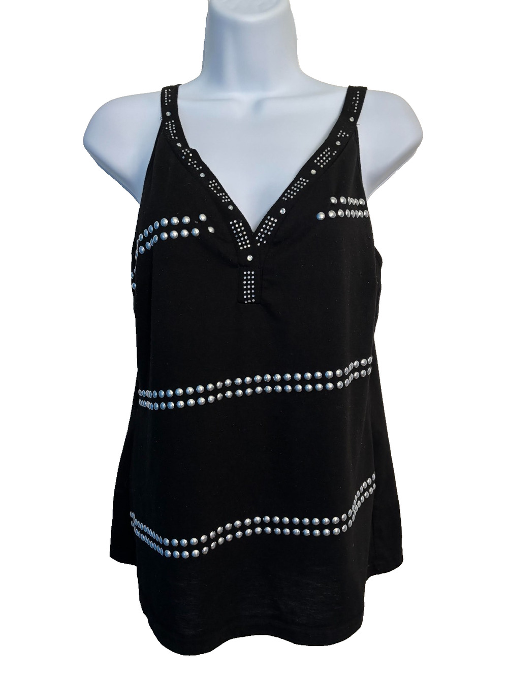 SheIn Tank Top Womens Medium Black Studded V Neck Sleeveless Y2K Cami Flaw